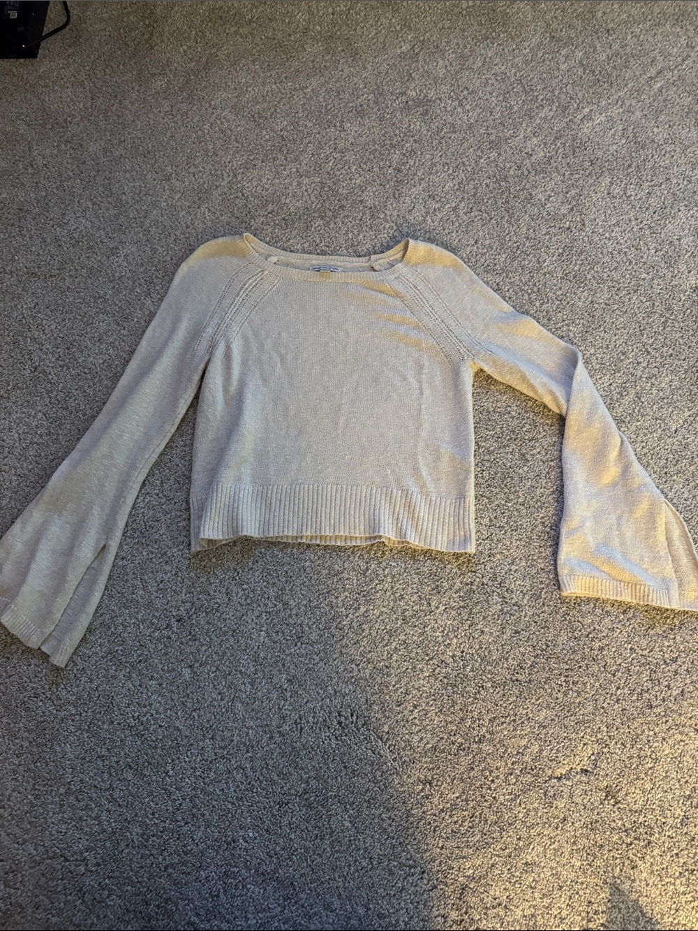 American Eagle Outfitters Cream Bell Sleeve Cropped Sweater